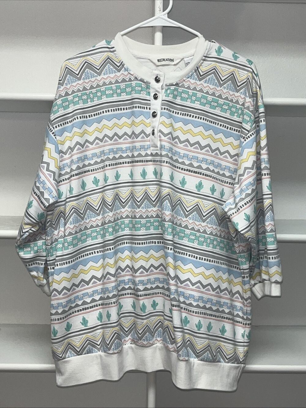 Vintage Recreation Brand Southwestern Fair Isle Pastel Print Cotton Button Up